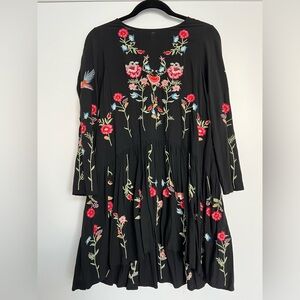 Floral Embroidered Black Dress